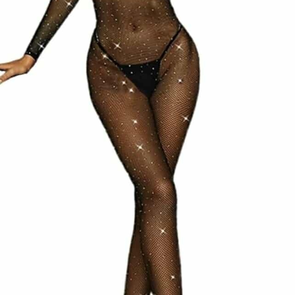 Sheer Black Rhinestone Bodysuit